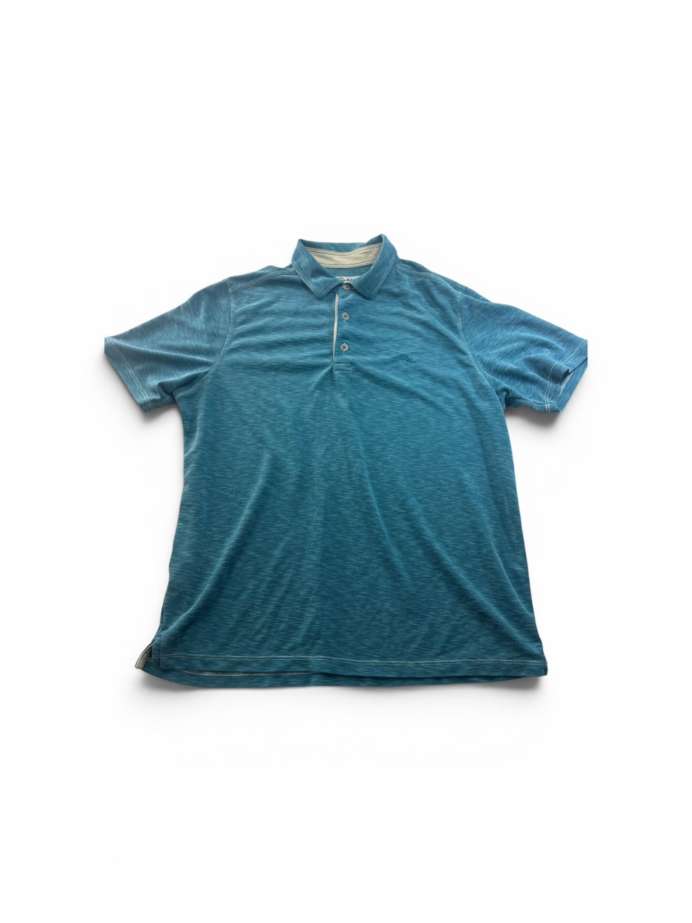 Tommy Bahama Polo Mens Large Teal Blue Modal Blend Short Sleeve Space Dye Shirt